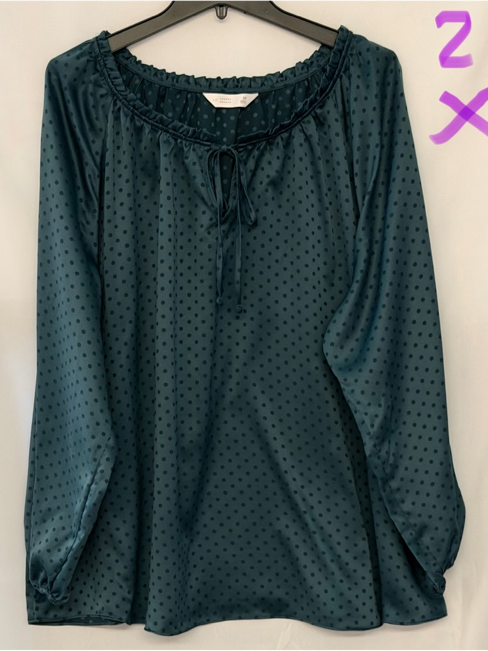 LC Lauren Conrad Teal Dot Tie-Front Peasant Blouse